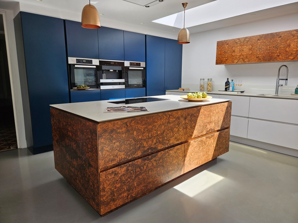 Bespoke Handleless Kitchen with Walnut Accents