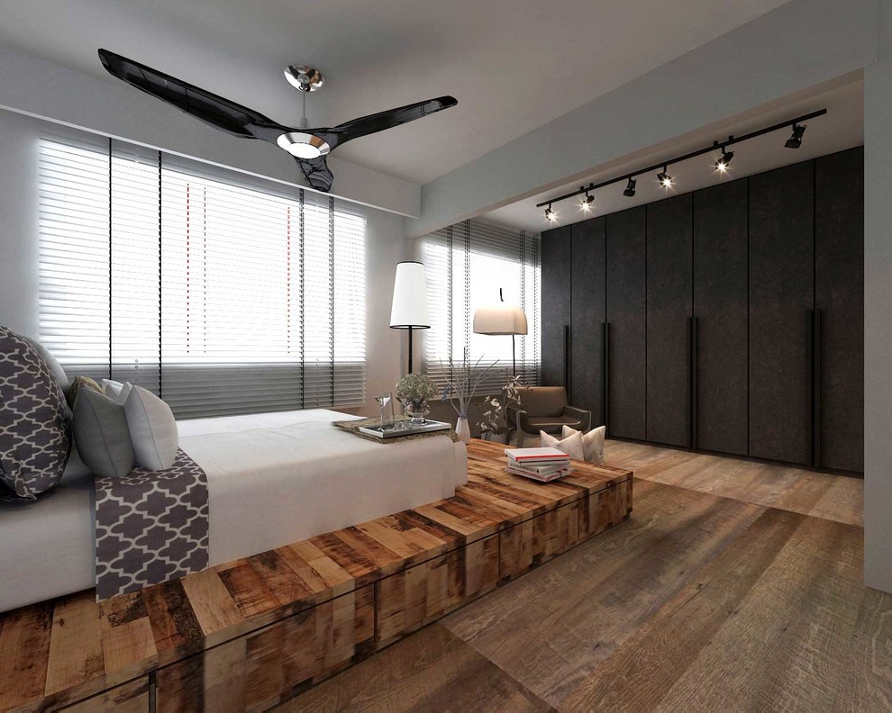 Photo of a Scandinavian bedroom in Singapore.