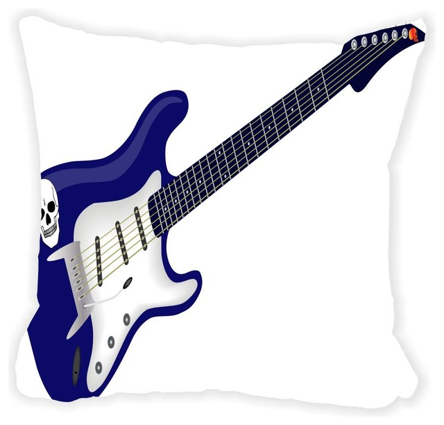 Rikki Knight LLC - Blue Skull Guitar Microfiber Throw Pillow - View in Your Room! Houzz