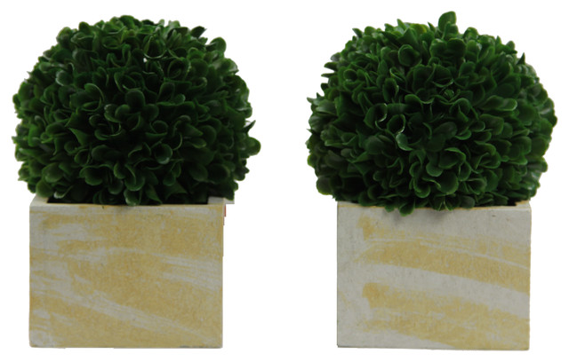 Artificial Boxwood Ball Topiary Artificial Plant Tabletop In Pot 7"H, Set of 2