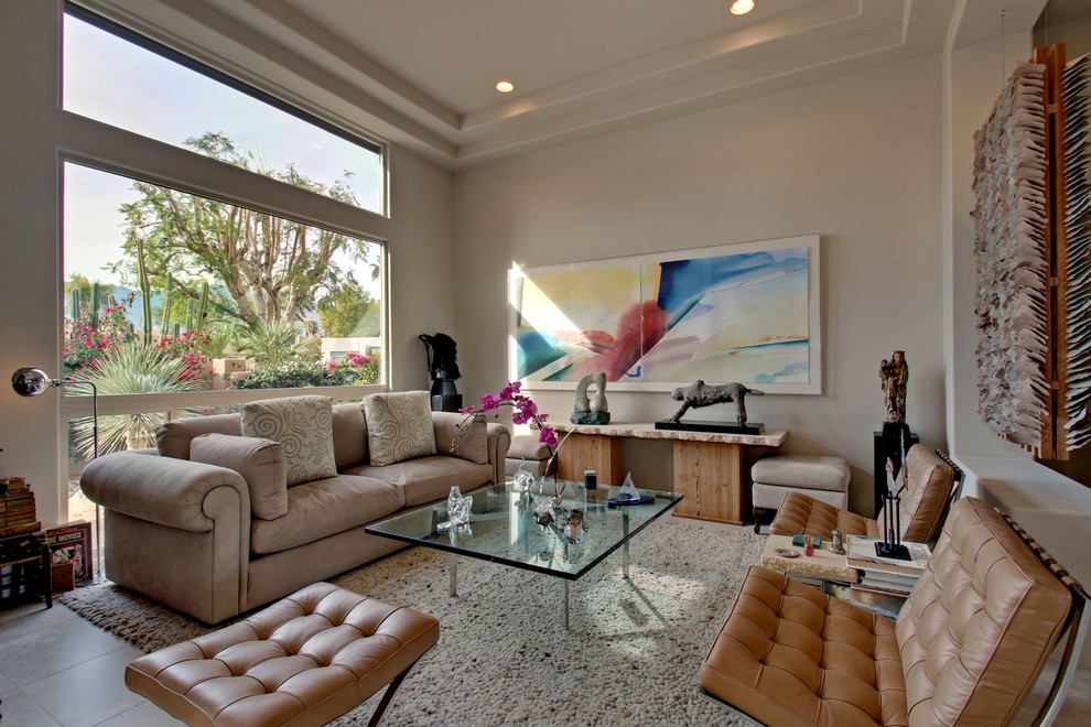 Mediterranean enclosed living room in Los Angeles with white walls.