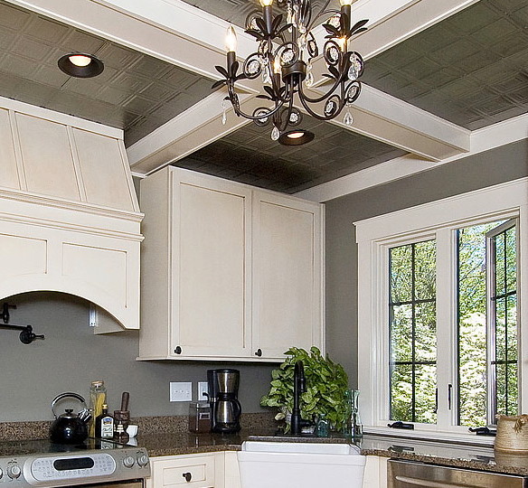 Dazzling Kitchen With Tin Accented Ceiling Traditional Kitchen