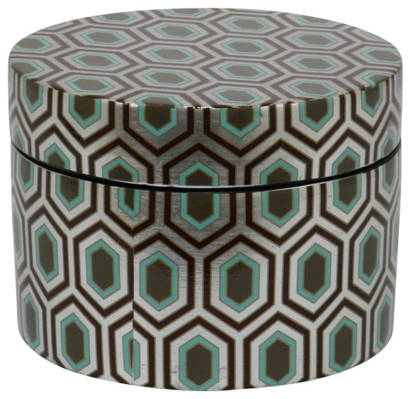 Silver Geometric Round Ceramic Box