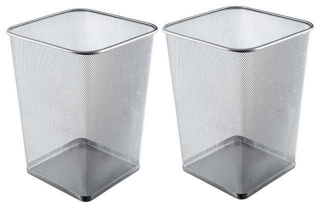 Ybm Home Steel Silver Mesh Square Open Top Waste Basket 5 Gallon 2 Pack