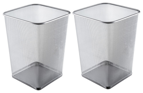 YBM Home Steel Silver Mesh Square Open Top Waste Basket 5 Gallon, 2-Pack