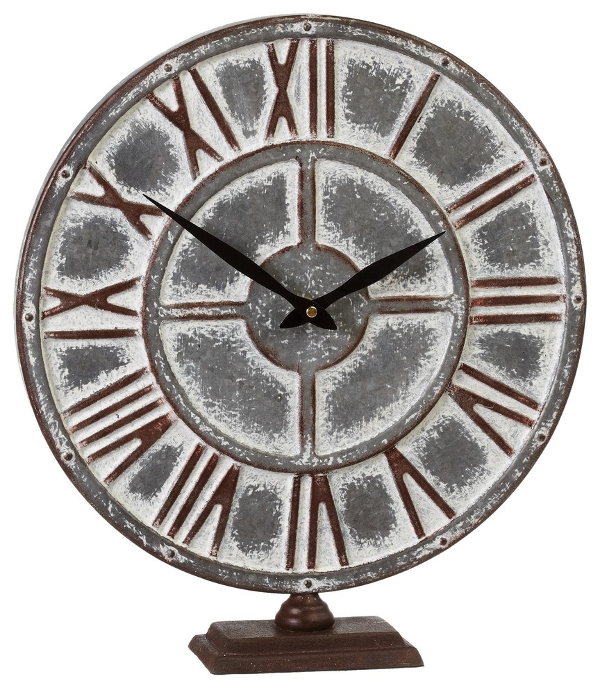 Cbk Metal Rusted Whitewash Galvanized Desk Clock 163485 Farmhouse Desk And Mantel Clocks By Gwg Outlet