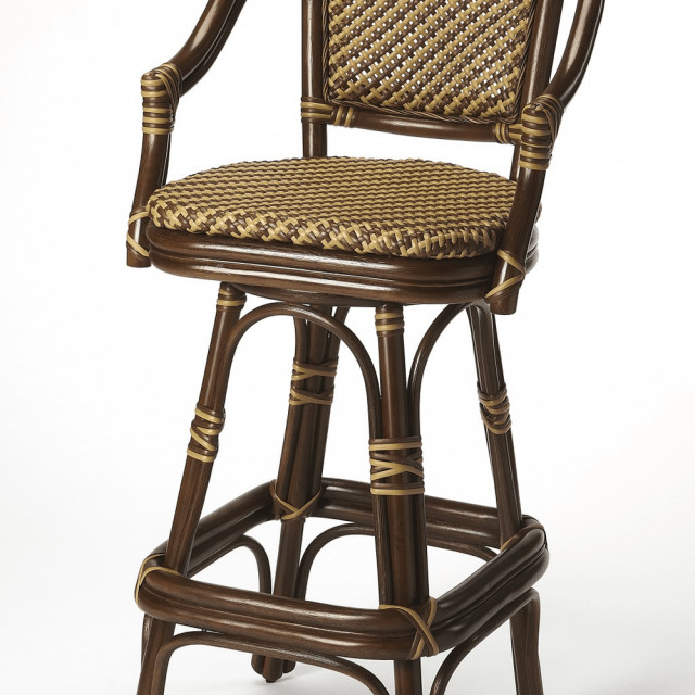 Dark Brown Rattan Bar Stool Tropical Bar Stools And Counter Stools by HomeRoots Houzz