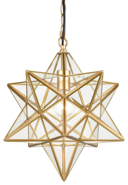Brass Golden Moravian Star Pendant Light Star Glass Lights, 16