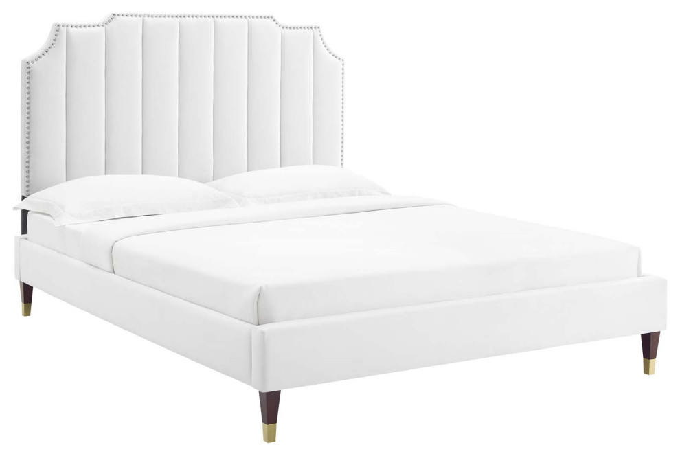 Colette King Performance Velvet Platform Bed Contemporary Platform