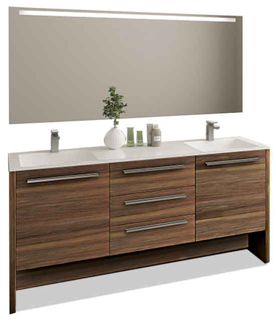 Bathroom Vanity Set With Mirror Double Sink Free Standing Nona Matte Walnut