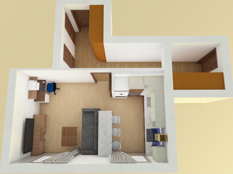 Кухня-гостиная в двухкомнатной квартире