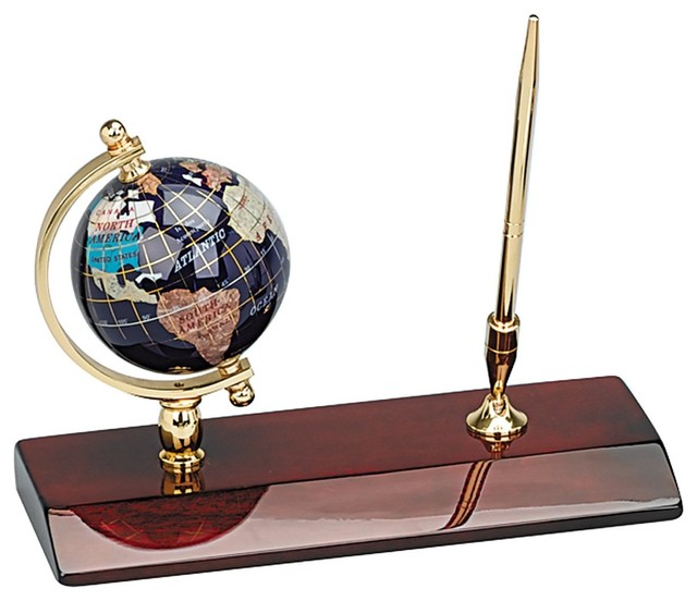 Elegance 3" Executive Gemstone Globe Desktop Pen Holder With Pen