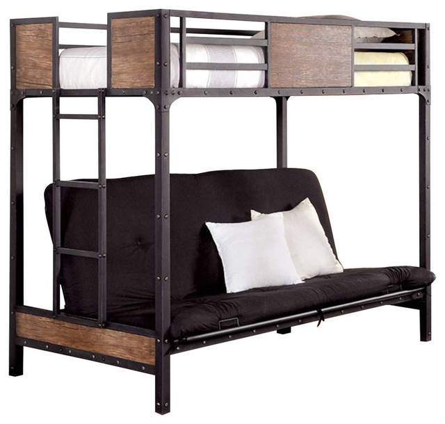 Wooden And Metal Twin Futon Base Bunk Bed Black Industrial Bunk Beds By Benzara Woodland Imprts The Urban Port