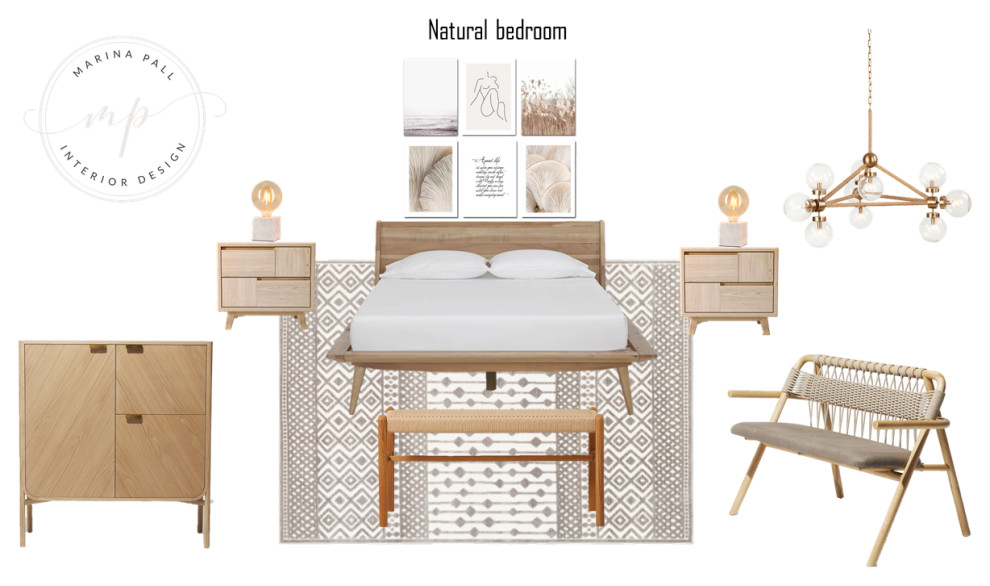 Inspiration for a large scandinavian master bedroom in Chicago with beige walls, light hardwood floors and beige floor.