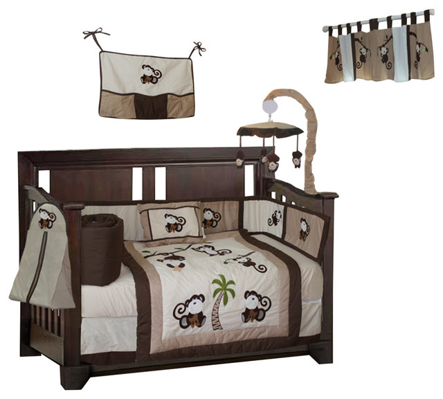 Monkey 9 Piece Crib Bedding Set Brown Tropical Baby Monkey 9 Piece Crib Bedding Set Brown