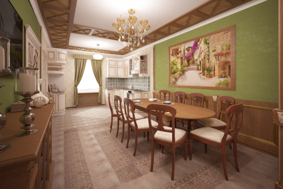 Вид всей гостиной от лестницы