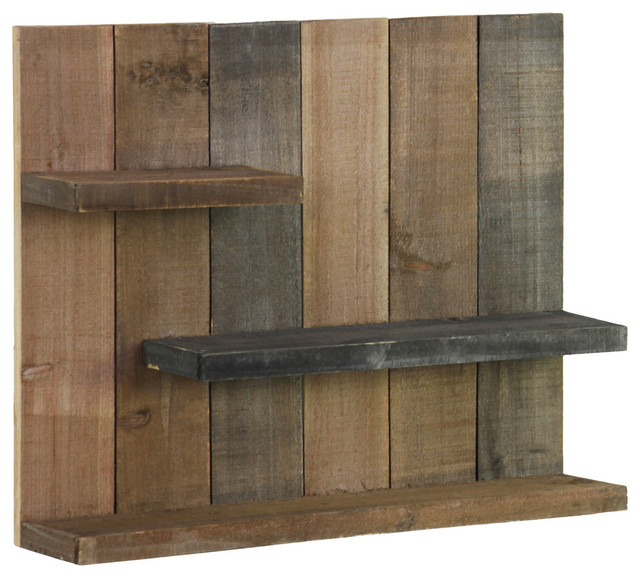Wood Rectangle Wall Shelf, 3Tier Shelves, Multicolor Rustic