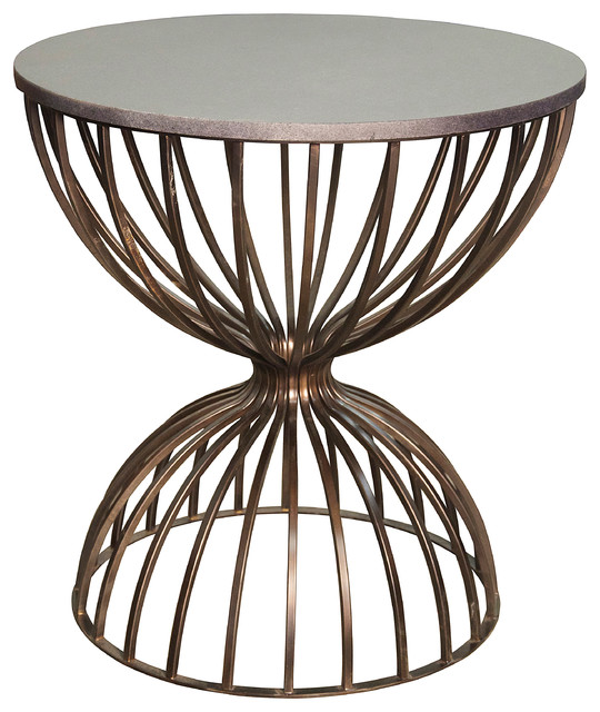Hourglass Side Table, Metal and Stone