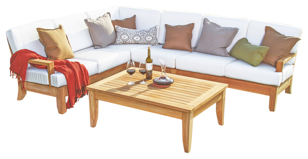 5-Piece Atnas Teak Sectional Sofa Set, Dupione Bamboo Sunbrella Cushion