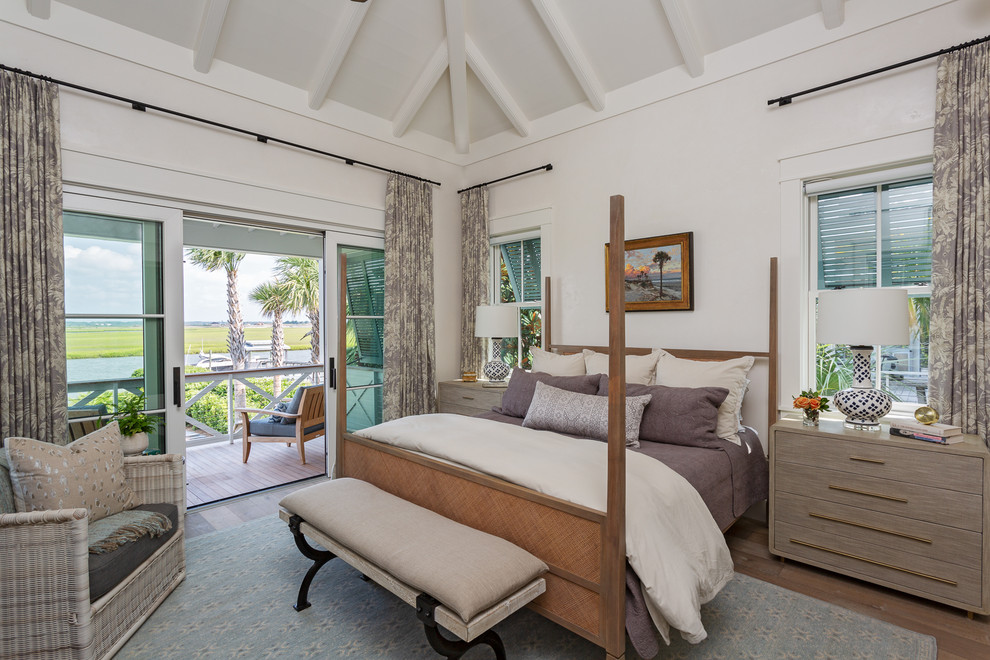 Design ideas for a beach style master bedroom in Charleston with white walls and no fireplace.