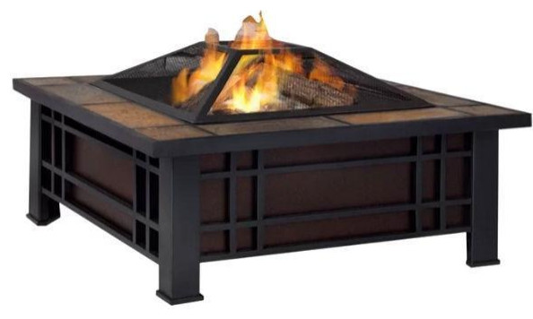 Outdoor Square Steel Wood Burning Fire Pit Table With Spark Screen