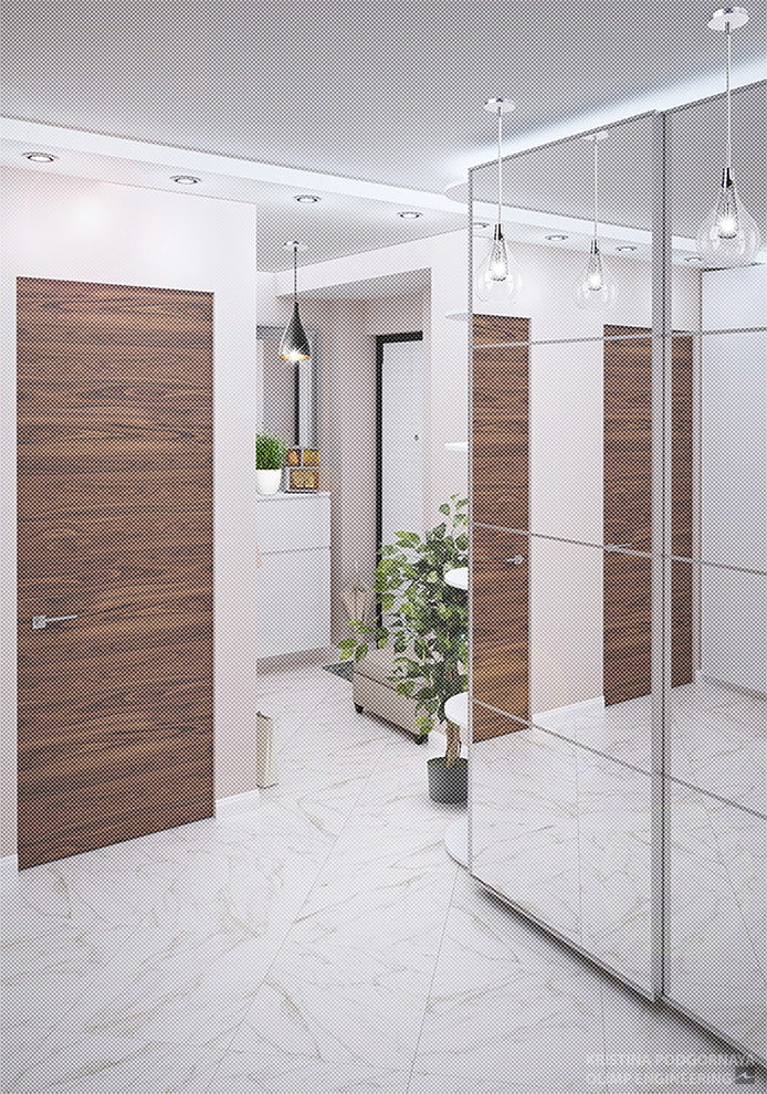 Визуализация интерьера квартиры в современном стиле с классической кухней