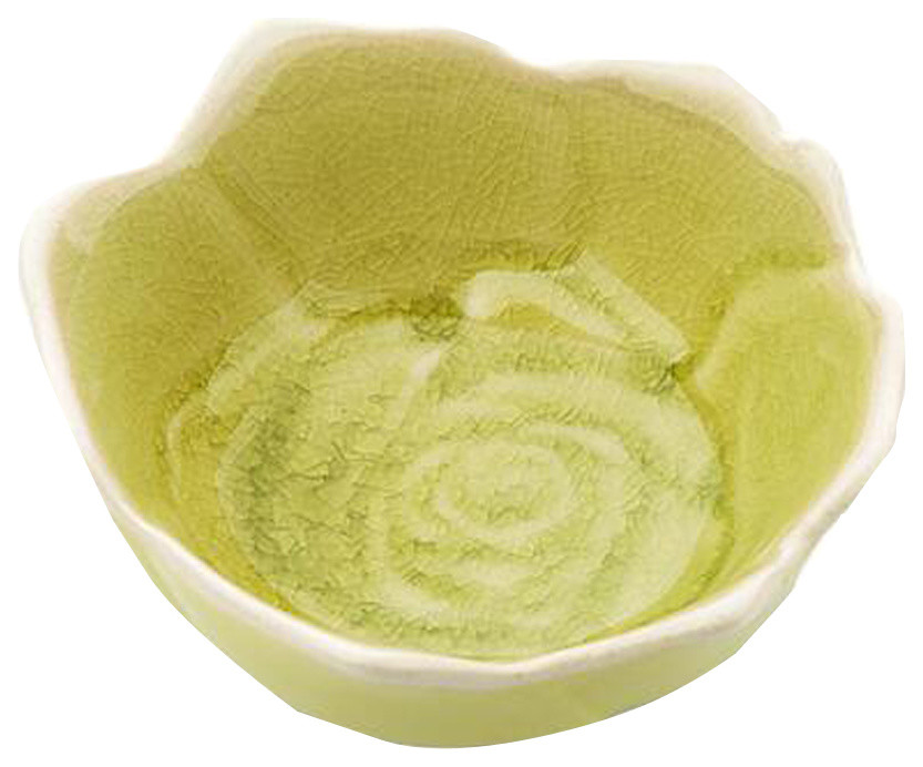 4-Piece Ceramic Sauce Dishes Rose Tableware, yellow-green