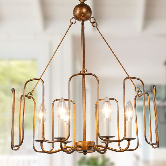 Gold Chandelier, 6-Light Farmhouse Pendant Light for Dining Room