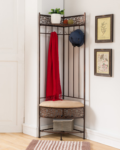 Crespin Corner Entryway Hallway Storage Bench Hall Tree, Brushed Copper ...