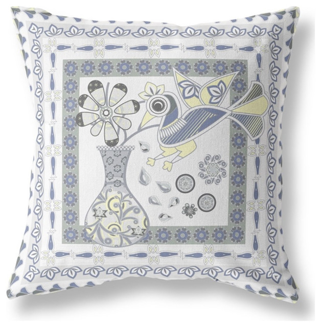 Amrita Sen Designs 26x26" Indoor/Outdoor Fabric Pillow in White/Yellow