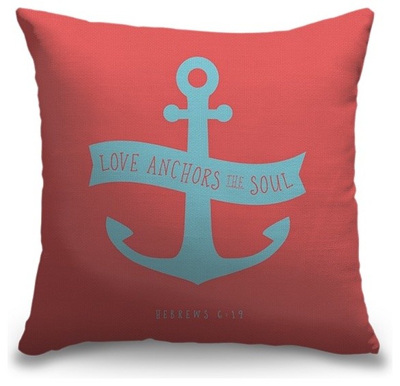 "Hebrews 6:19 - Scripture Art in Teal and Coral" Pillow 16"x16"