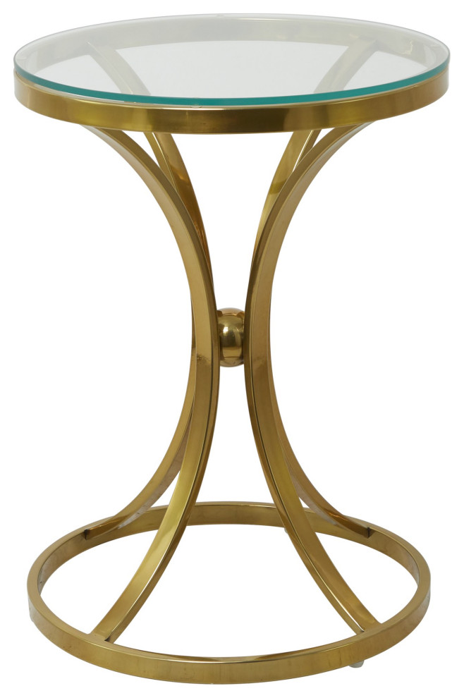 Minimalistic End Table, Hourglass Shape Stainless Steel Base & Glass