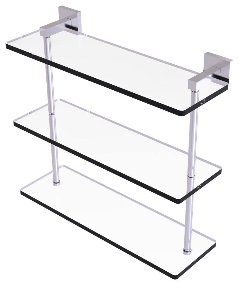 Montero 16" Triple Tiered Glass Shelf, Satin Chrome