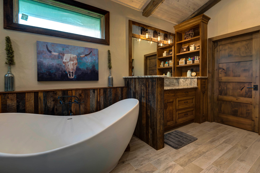Large mountain style master bathroom photo