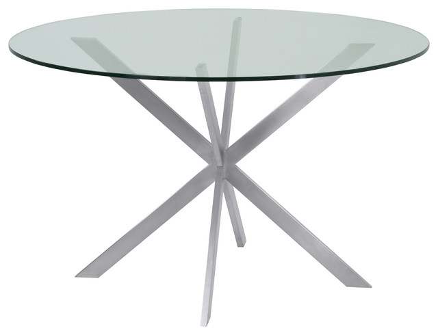 Mystere Brushed Stainless Steel Round Dining Table Clear Tempered Gl Top Mystere Brushed Stainless Steel Round Dining Table Clear Tempered Gl Top