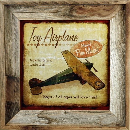 Toy Airplane Retro Vintage Art Print In Rustic Reclaimed Wood Frame, 17