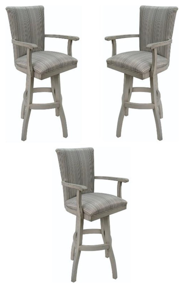 Home Square 34" Swivel Wood Tall Bar Stool with Arms in Natural Fun Set of 2 Transitional