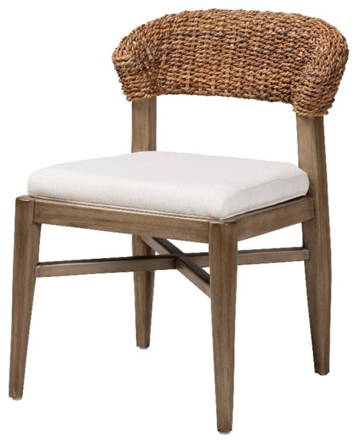 Baxton Studio Chloe Brown Mahogany Wood and Natural Rattan Dining Chair