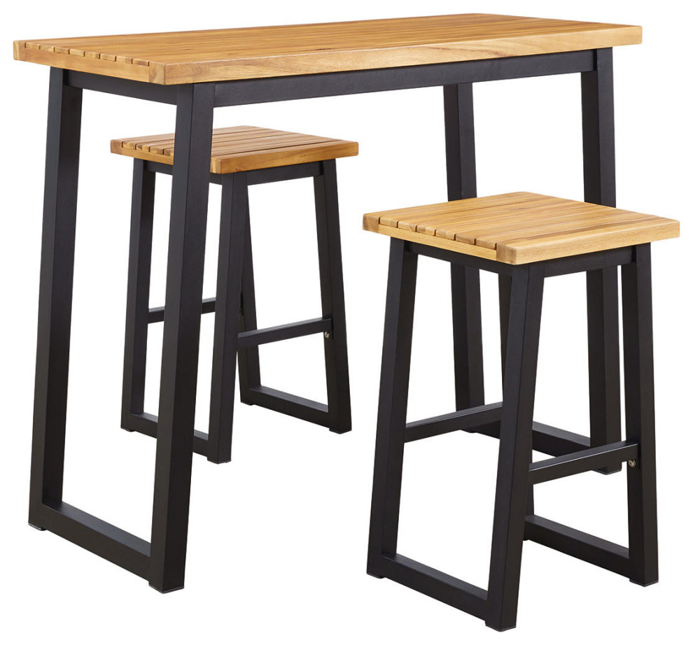 Town Wood Brown and Black Counter Table, Set of 3