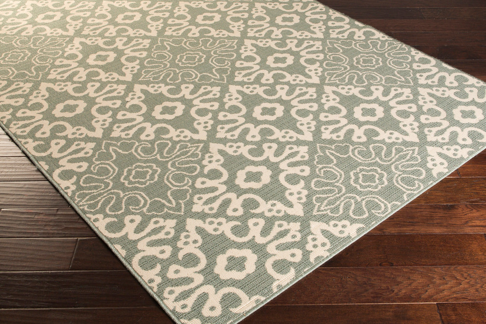 Alfresco Geometric Sage, Cream Area Rug Contemporary Outdoor Rugs