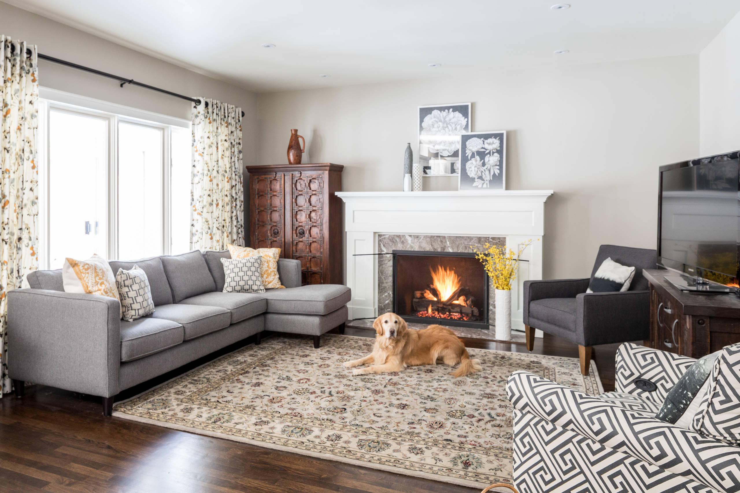 Family Room with stunning gas fireplace