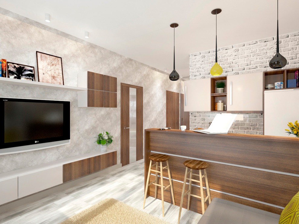 Кухня-гостиная с ярким акцентом