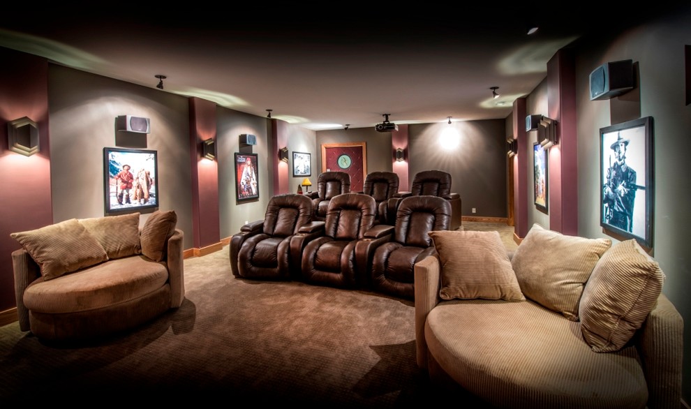 Custom European Entertaining Retreat - Rustic - Home Theater - Omaha ...