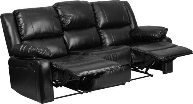 Harmony Series Black Leather Sofa With 2 Built In Recliners