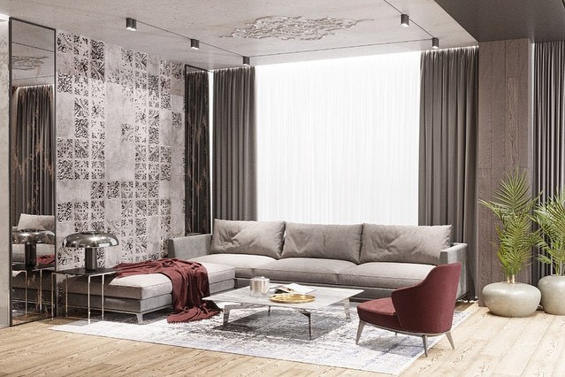 Дизайн-проект гостиной в современном стиле в ЖК ‘Небесный’ для замечательной сем