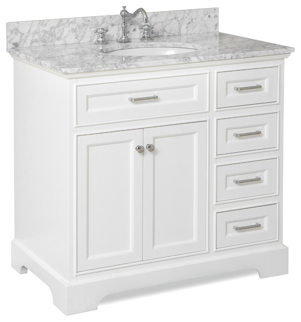 aria bath vanity, base: white, 36", top: carrara marble