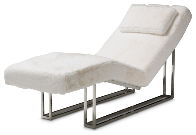 white faux fur chaise lounge