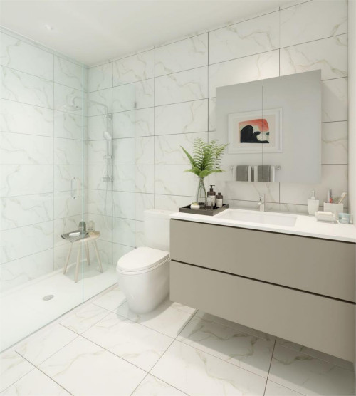 Gray Bathroom Vanity Inspirations: Contemporary Design with White Marble Tiles