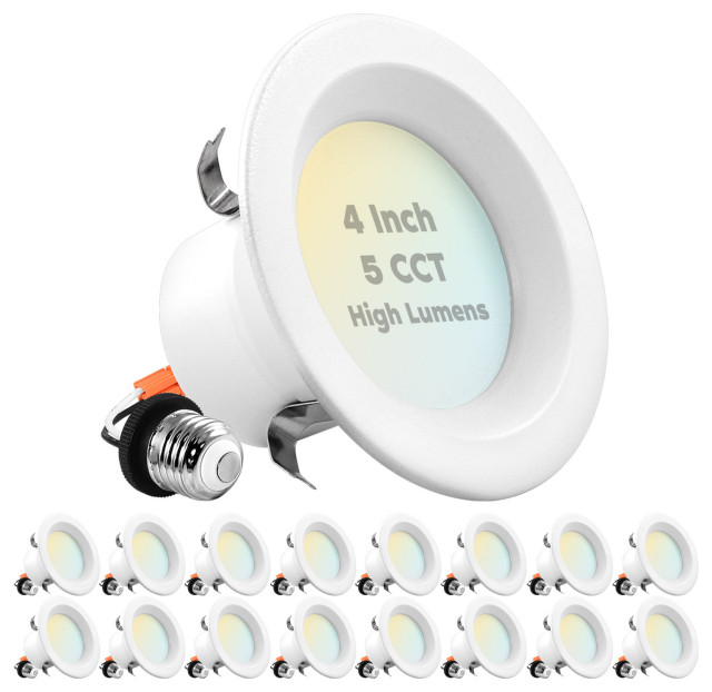 Luxrite 4" LED Recessed Can Light 14W 5 Color Option ETL 16 PK Modern