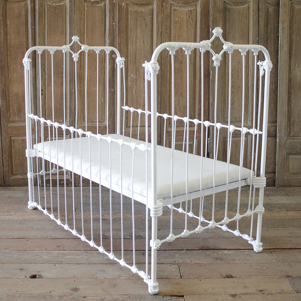19th Century Painted White Iron Crib Baby Bed Orange County by Full
